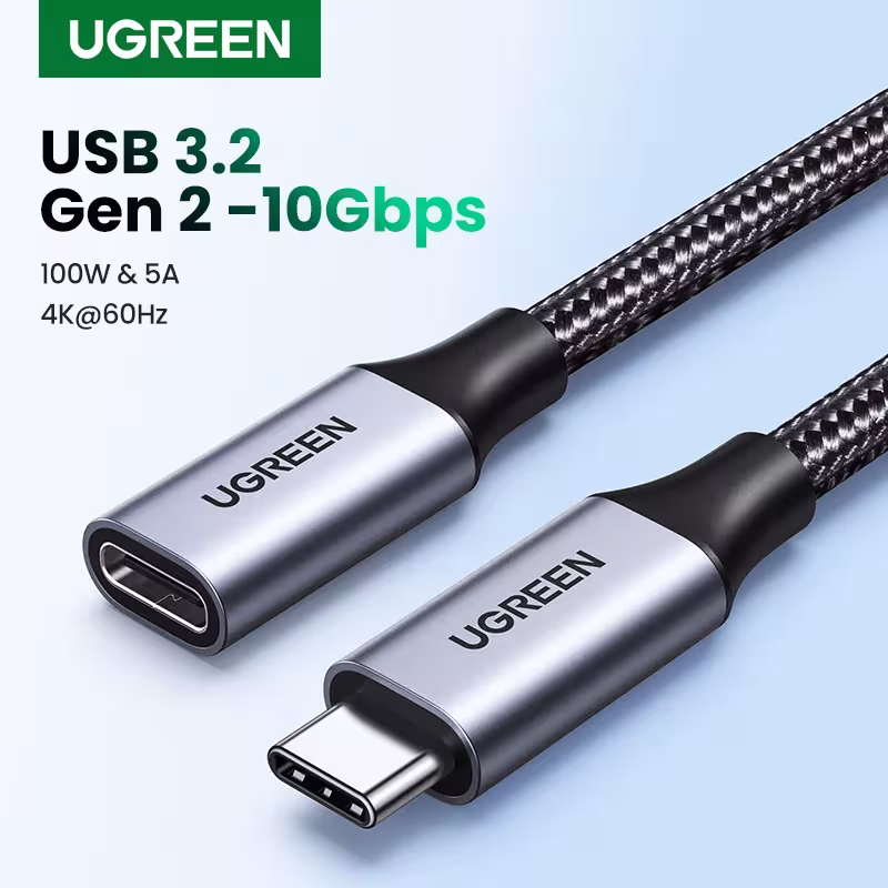 Ugreen USB-C ilgintuvo kabelis, USB 3.2 Gen2, 100W PD, 10Gbps, 4K@60Hz