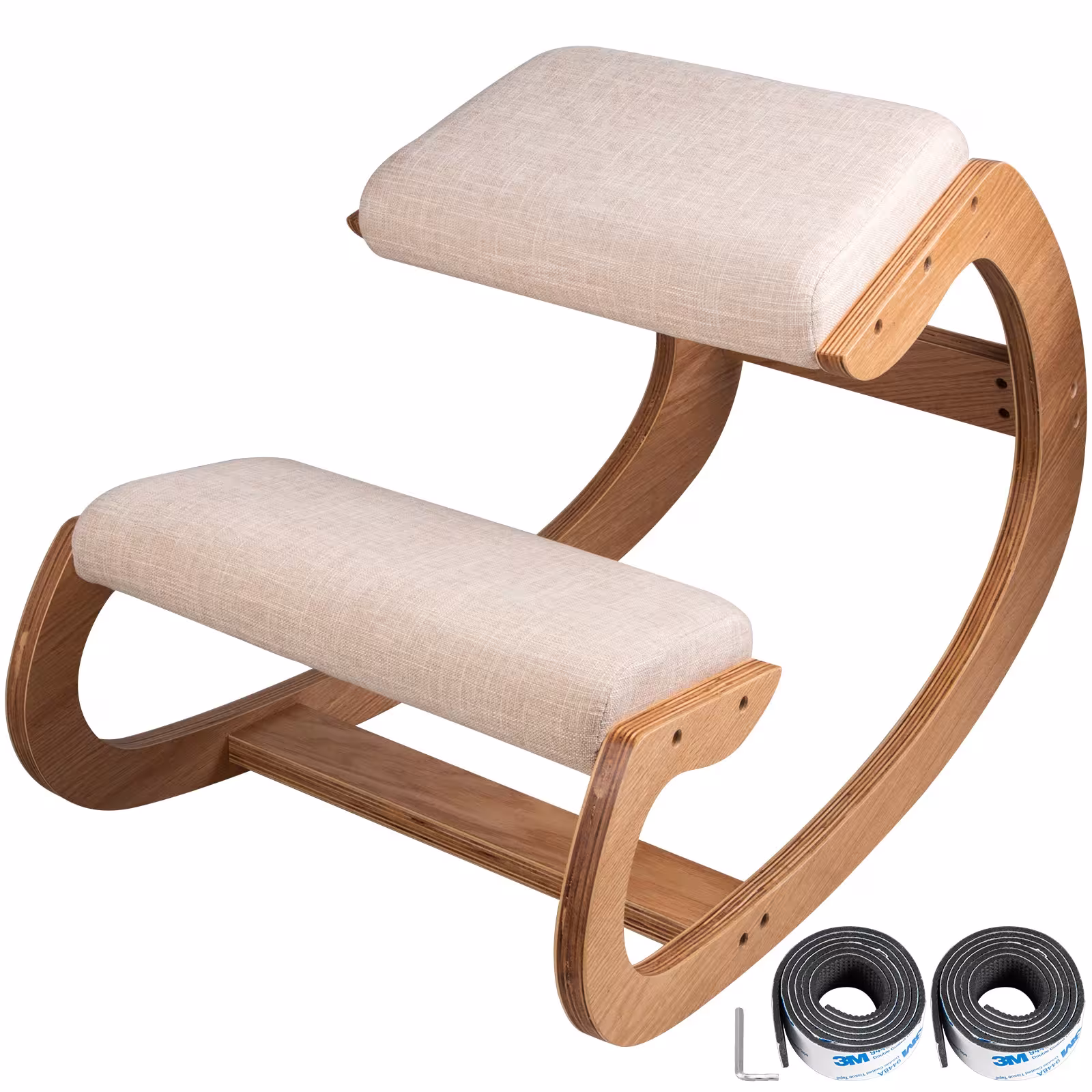 Sedia a dondolo ergonomica SucceBuy in legno di betulla con cuscino spesso per l'uso domestico e in ufficio, corregge la postura, fino a 100 kg