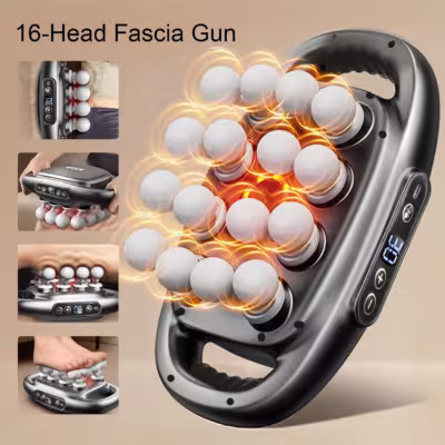 Pistolet de massage avec 16 têtes pour massage des tissus profonds pour le dos et l'épaule