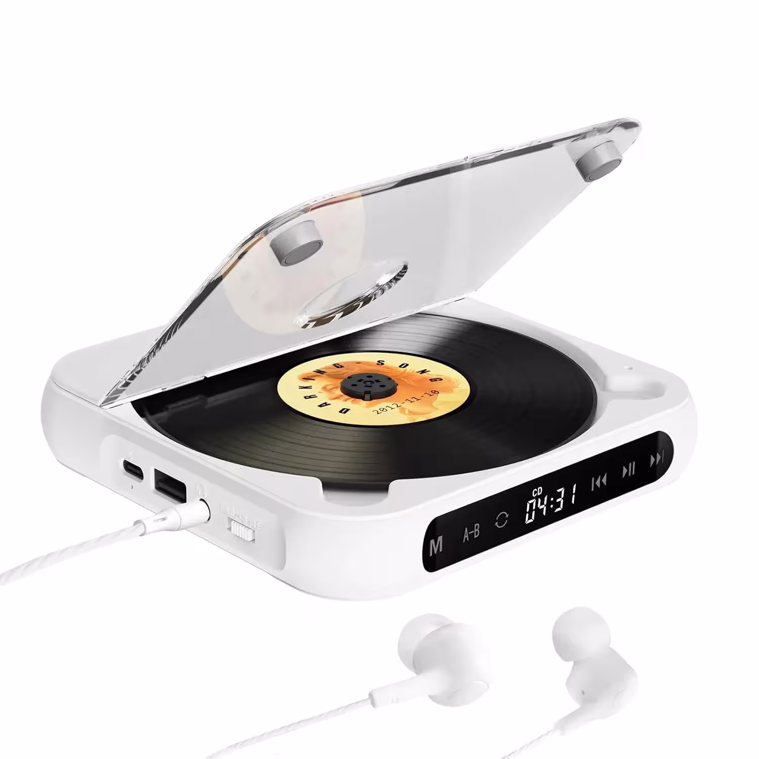 Reproductor de CD Bluetooth ultra delgado portátil con carga rápida USB-C, conector para altavoz y auriculares, un regalo perfecto.