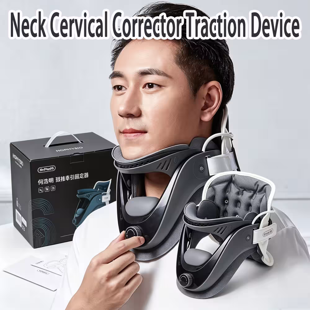 Ergonomic adjustable neck brace for back flexion with traction device