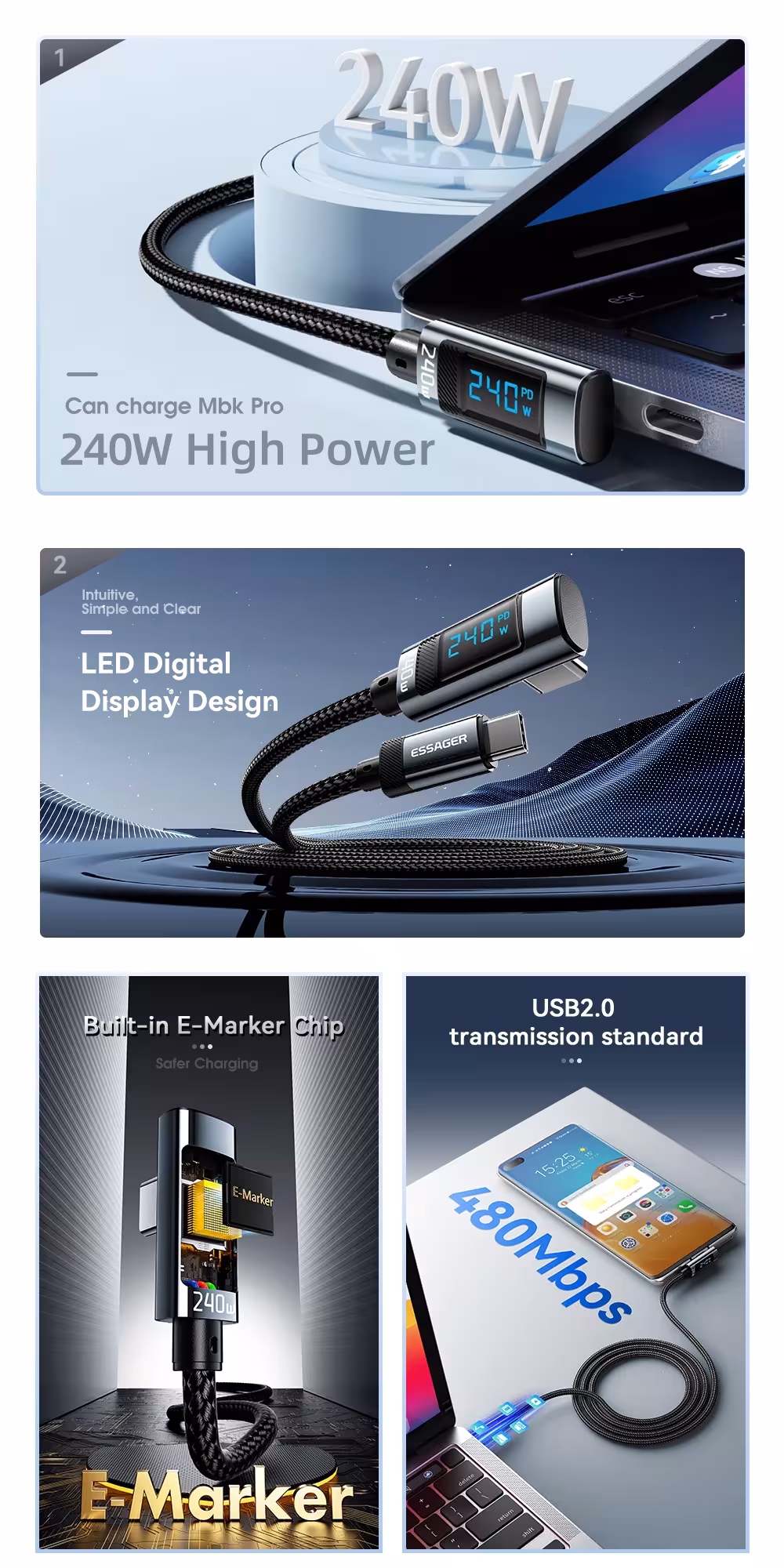 Câble USB C 240W