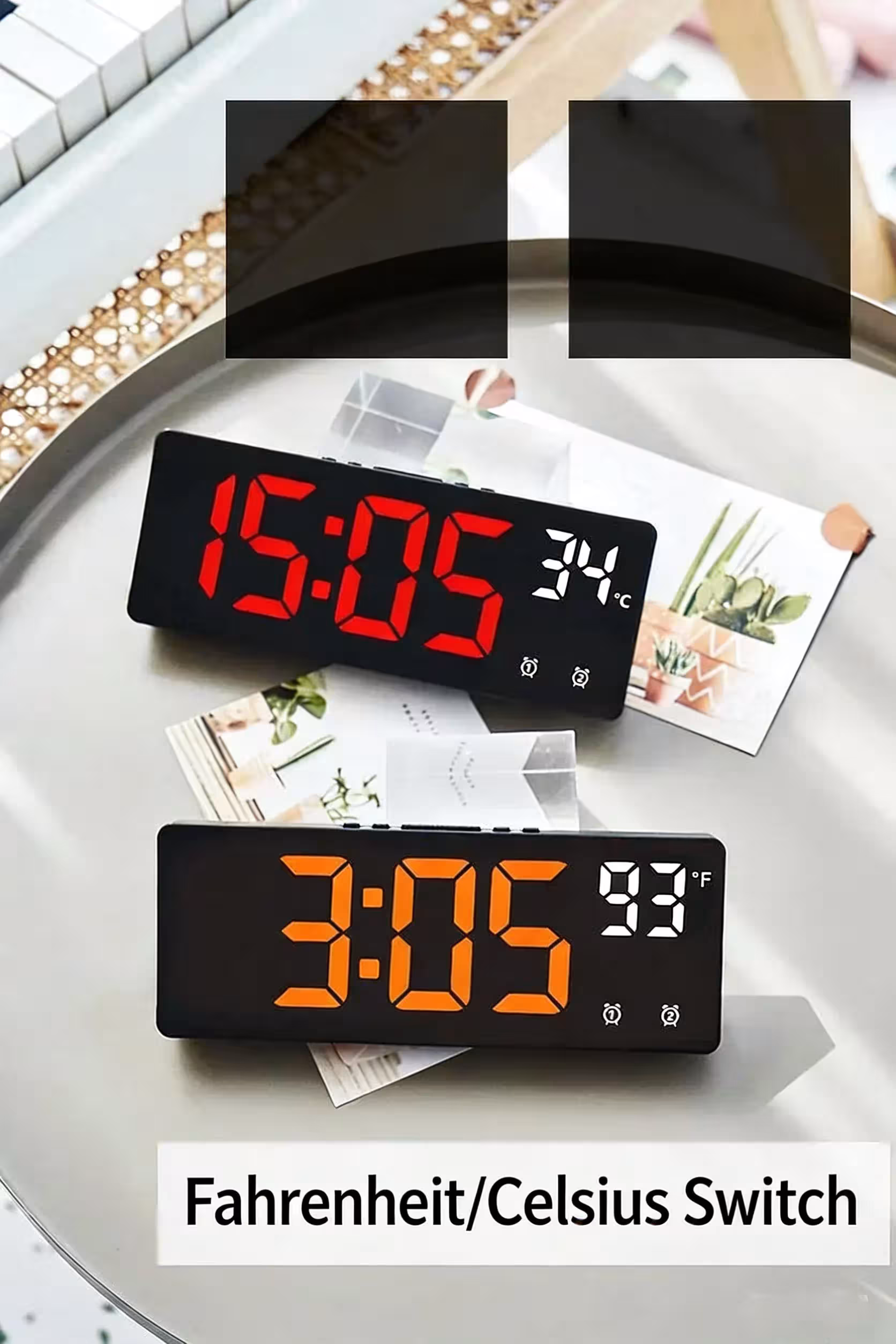 digital alarm clock with temperature display