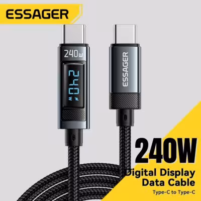 Cable USB tipo C Essager de 240W con tecnología PD3.1 para carga rápida, compatible con MacBook, Xiaomi, Samsung, 2 metros