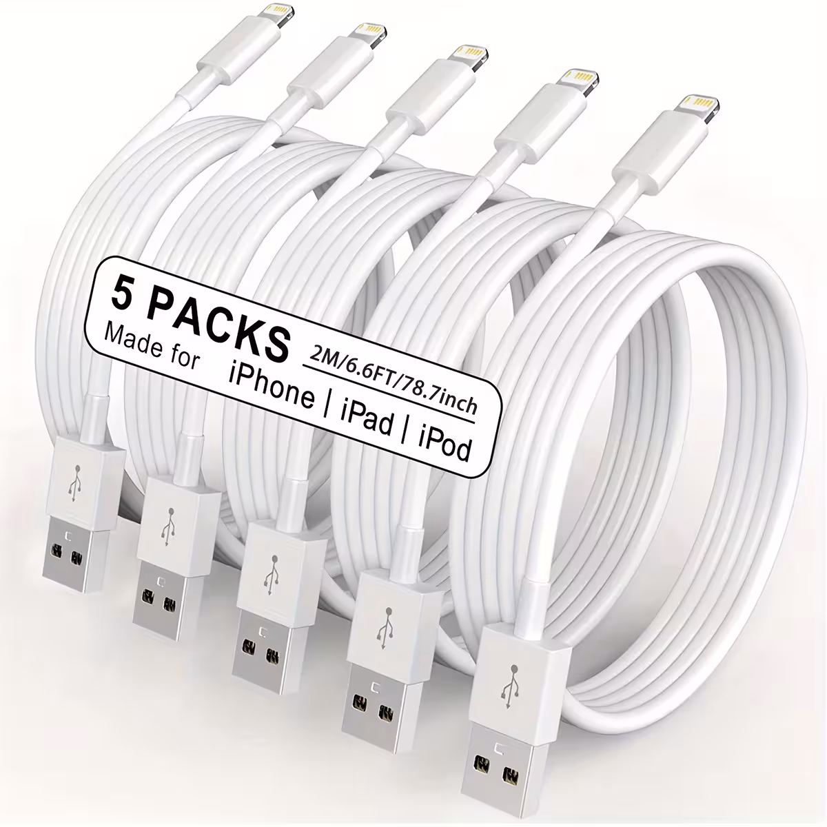 USB Lightning cable for iPhone 14 13 12 11 Pro Max XR Xs phones, 2m, fast charging cable
