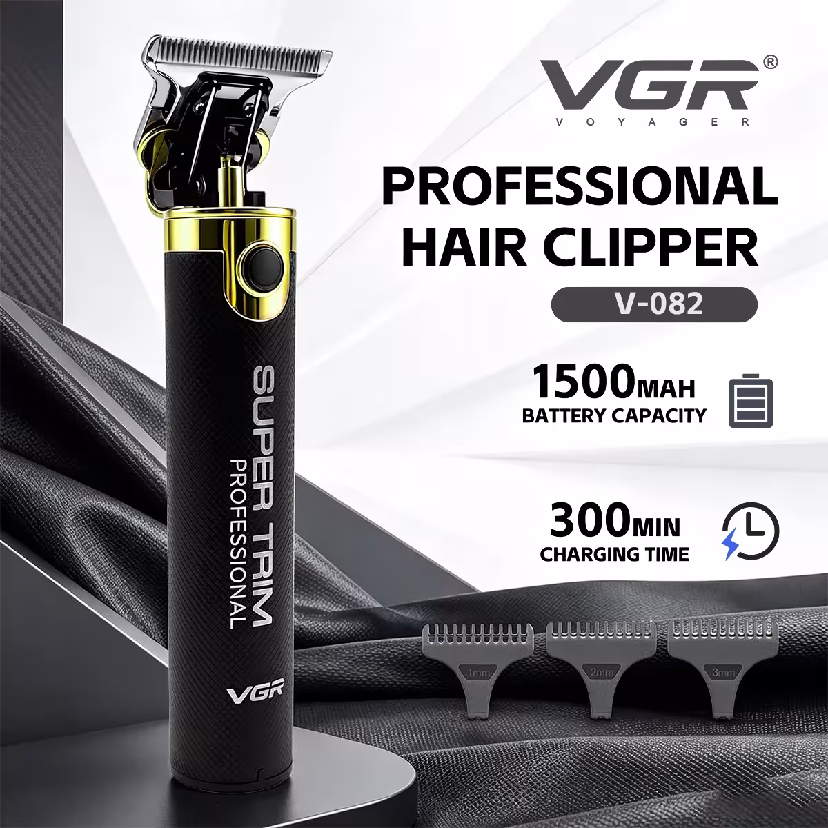 Machine à découper les cheveux professionnelle sans fil en métal VGR T9 pour hommes, avec batterie rechargeable, pour raser complètement la tête (modèle V-082)
