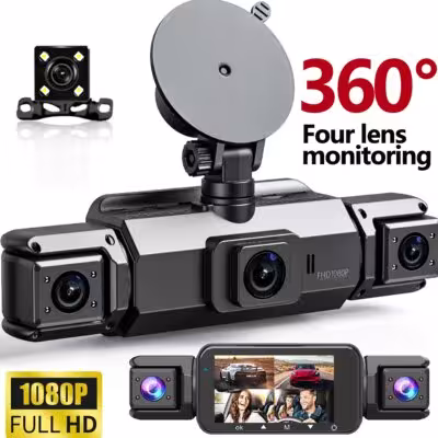Caméra de tableau de bord automobile DVR 360° avec 4 caméras, vision nocturne et capteur G.
