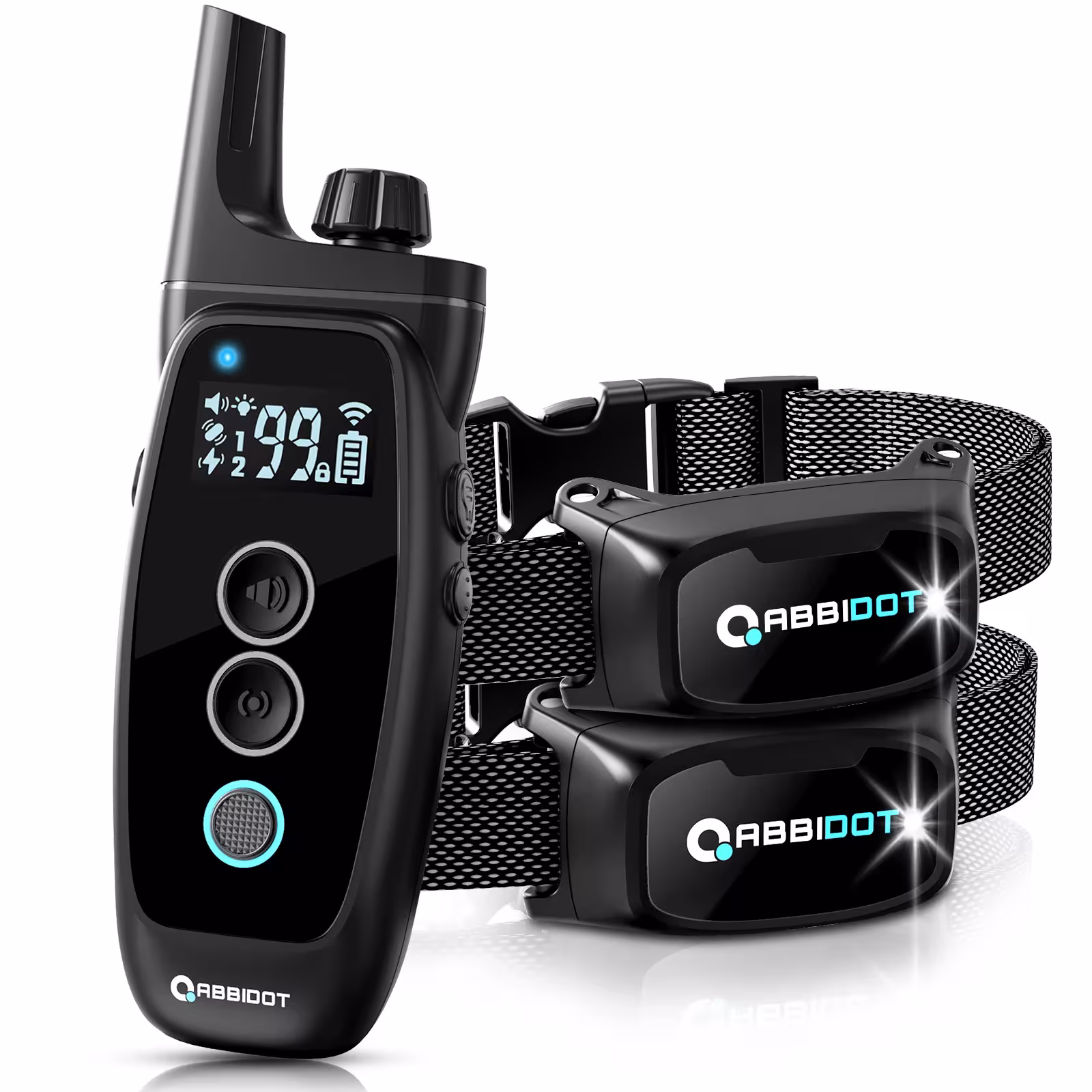 ABBIDOT T50 cuello trenzado perro en línea con luz LED, nivel 101 estimulación, distancia de funcionamiento hasta 3300ft