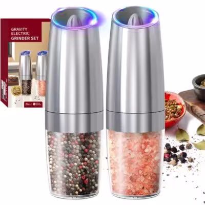 Molinillo eléctrico de sal y pimienta con gravedad, ajustable, alimentado por batería, utensilio de cocina