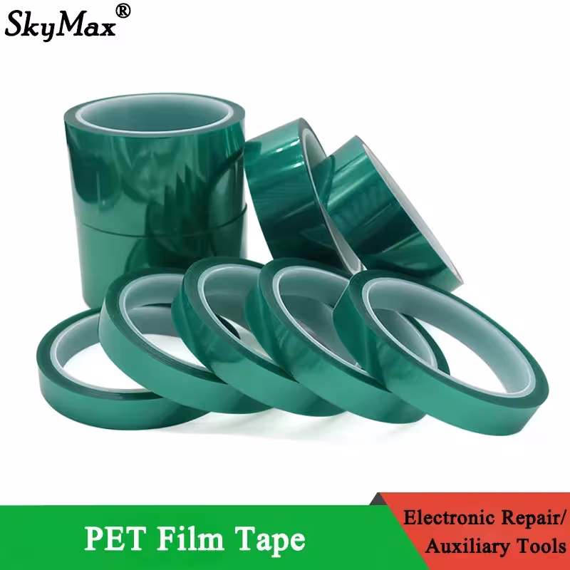Nastro in pellicola PET verde ad alta temperatura da 3 a 100 mm per PCB, rivestimento SMT, isolamento, protezione