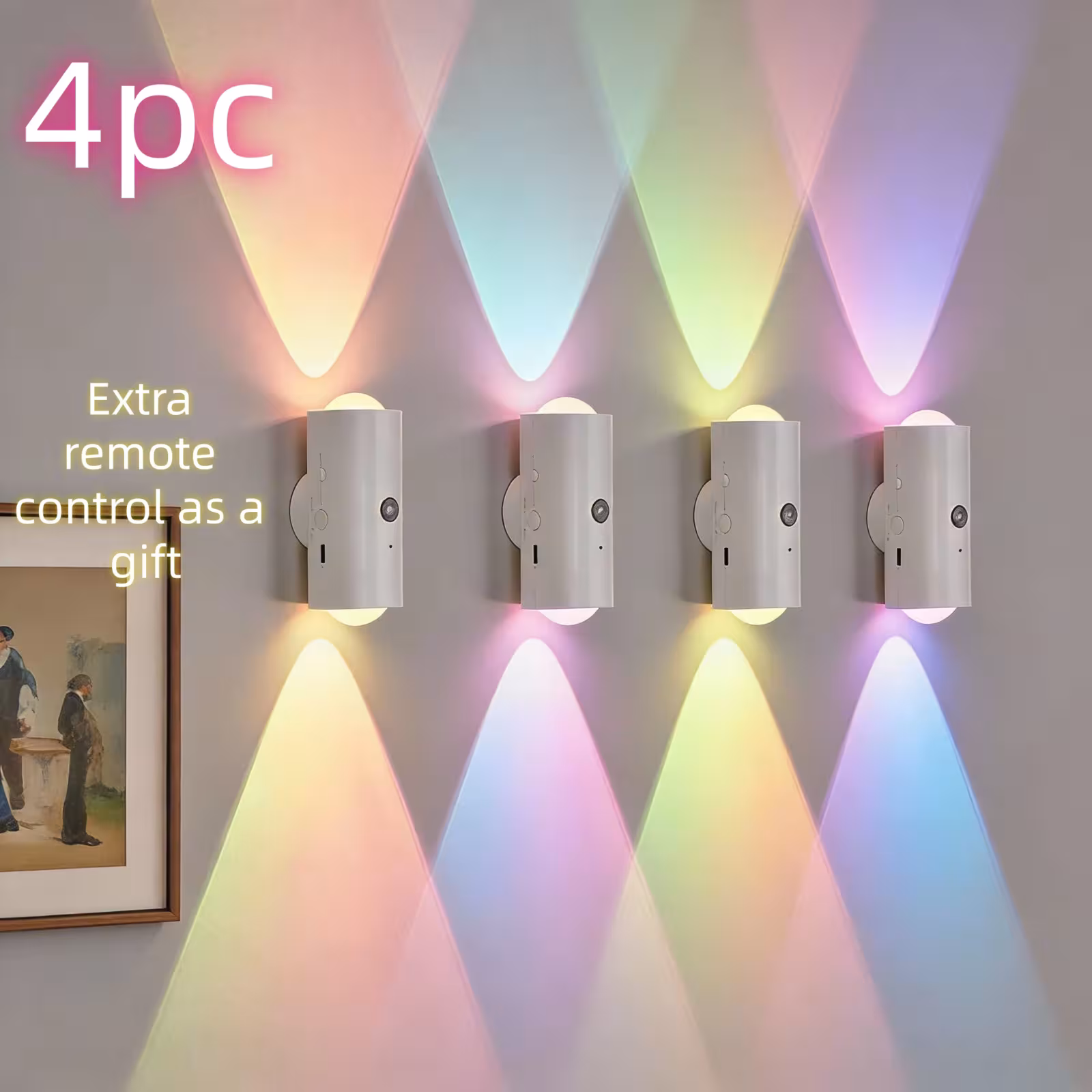 Motion-sensing wall sconce with two heads, 16 RGB colors, magnetic mounting