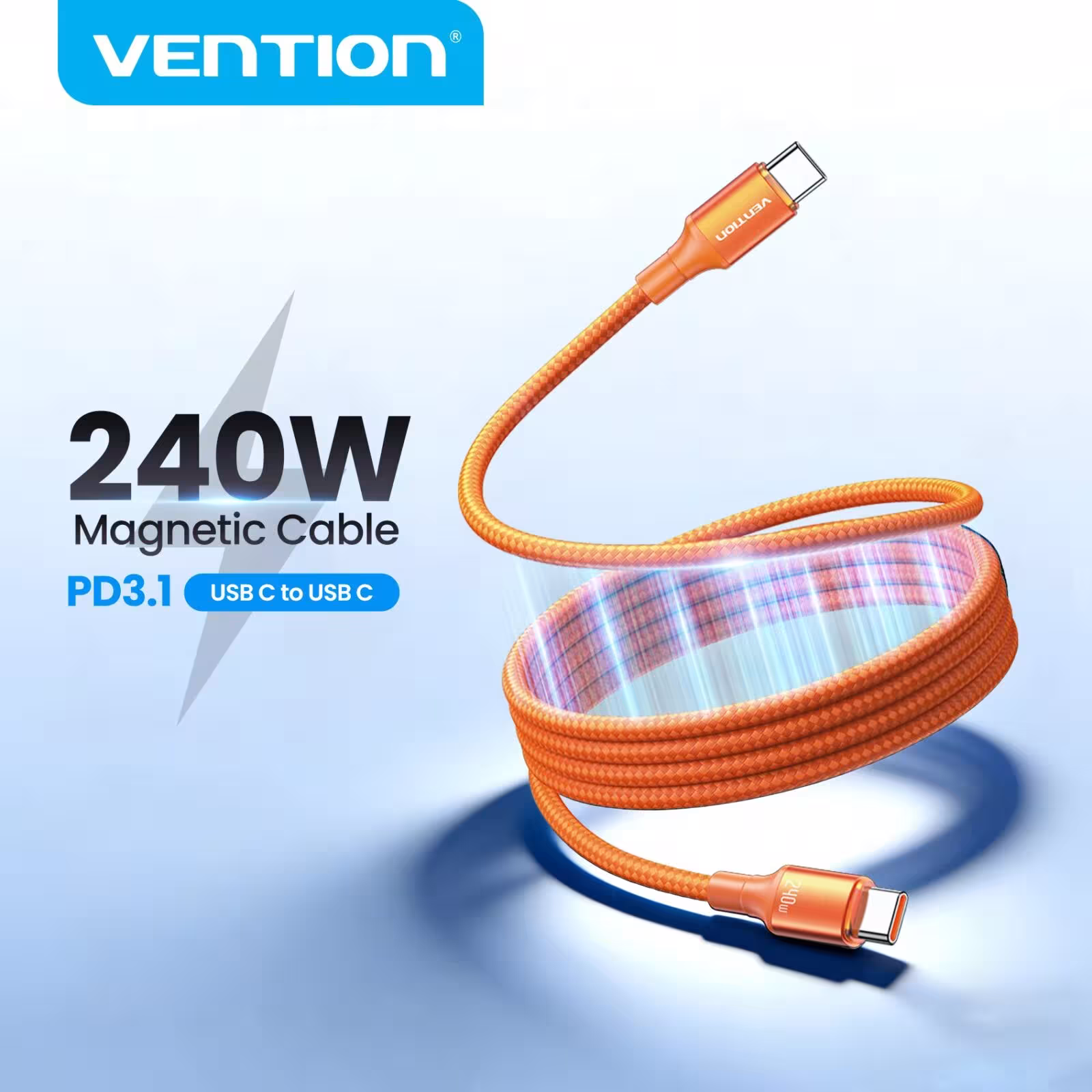 Câble magnétique USB-C Vention 240 W PD3.1 pour charge rapide MacBook, iPhone, Samsung