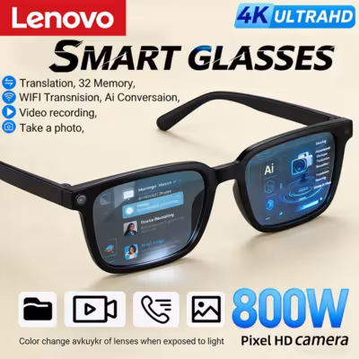 Lenovo AI lunettes intelligentes AI traduction caméra HD 8MP 4K photo Bluetooth