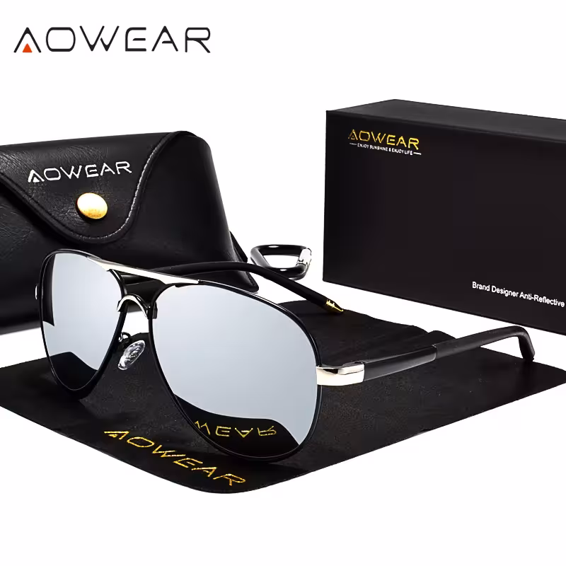 Lunettes de soleil mâles AOWEAR, verres miroir polarisés, image HD tout en conduisant, conception de style pilote
