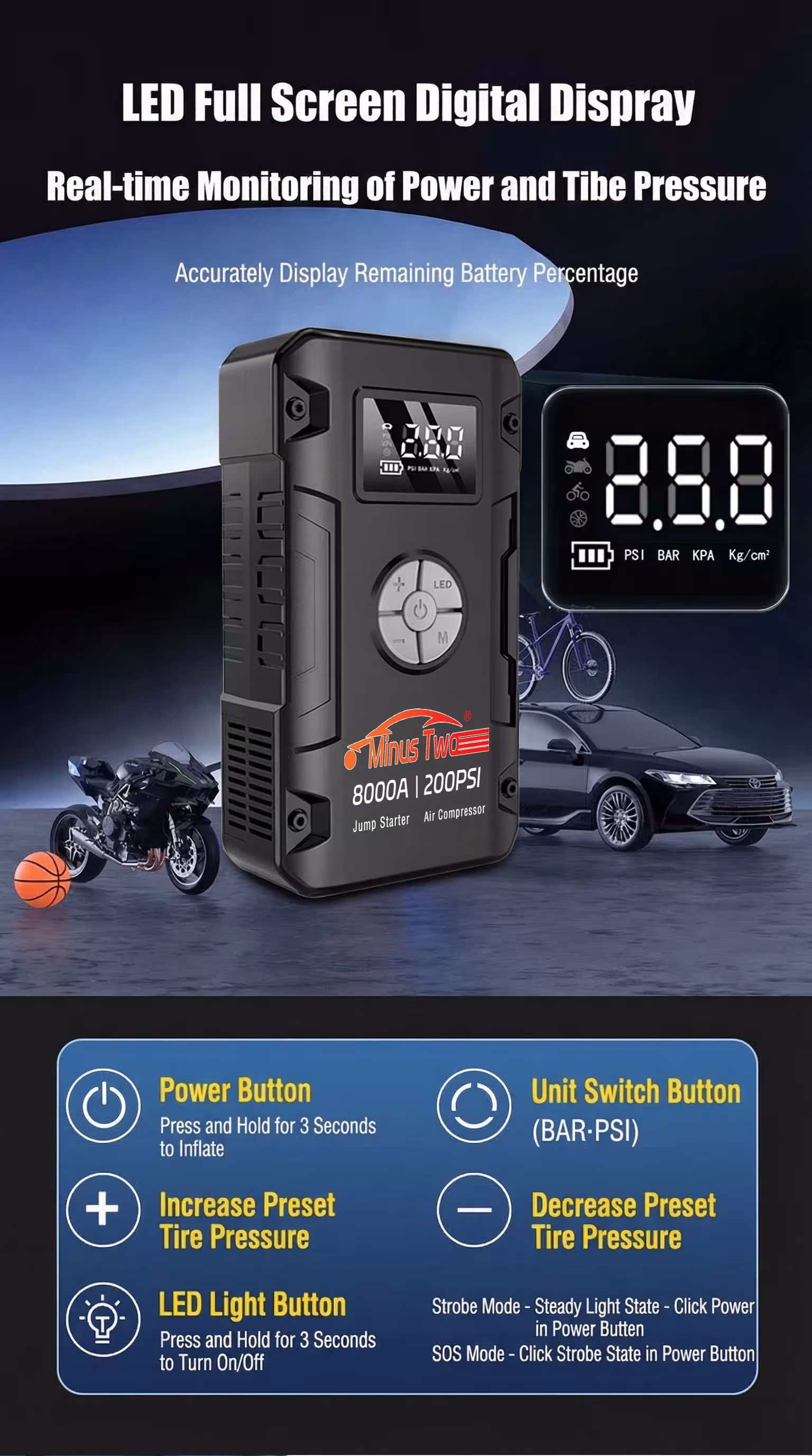 démarreur de voiture 8000A