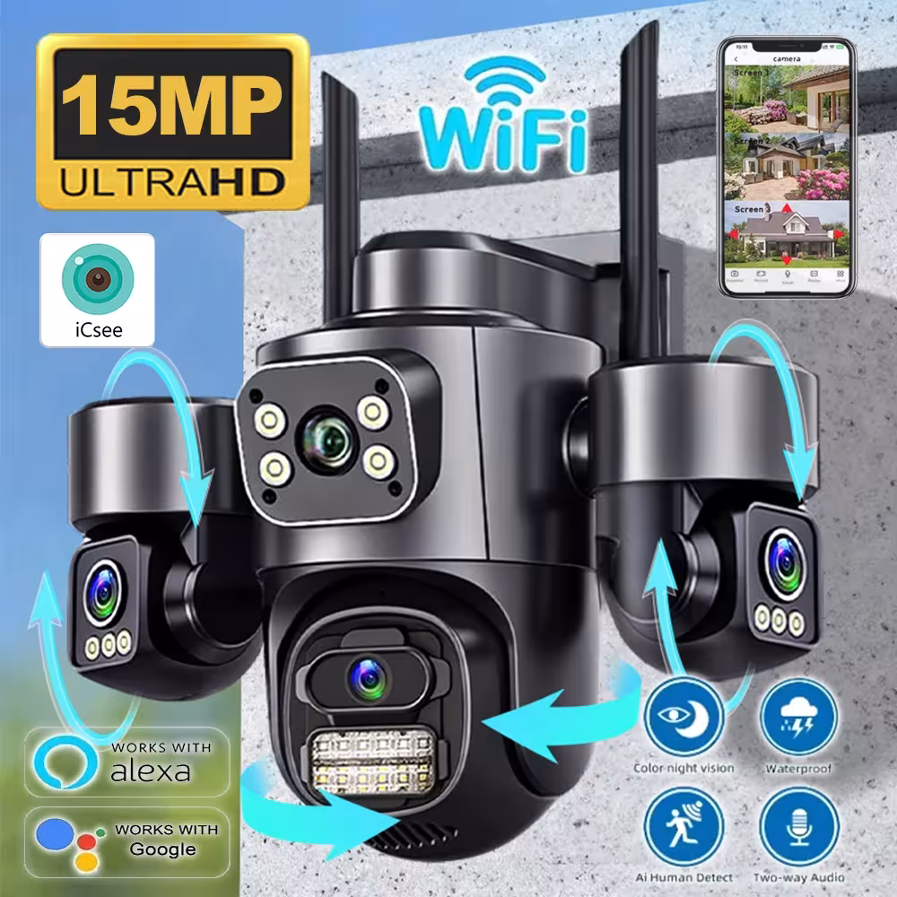 15MP saugos kamera iCsee 3 ekranai auto sekimas WiFi IP kameros lauko CCTV