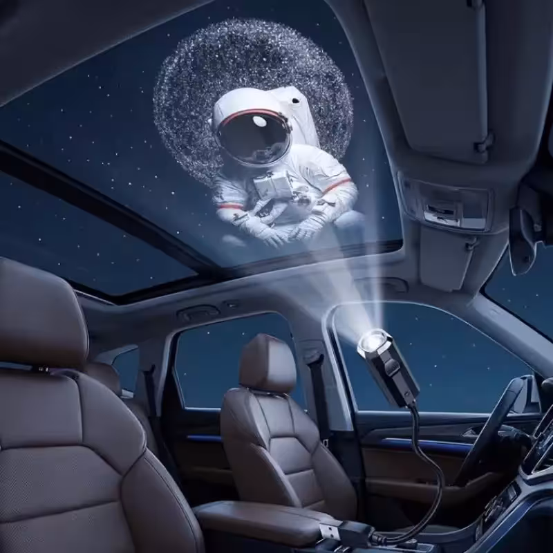 USB LED žvaigždėto dangaus projektorius su planetos ir astronauto raštu, nakties šviesa