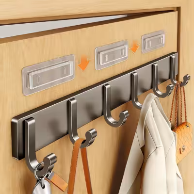 Ganci adesivi per il bagno, set di 6 pezzi, ganci a parete in alluminio per appendere vestiti e asciugamani, ideali per la camera da letto