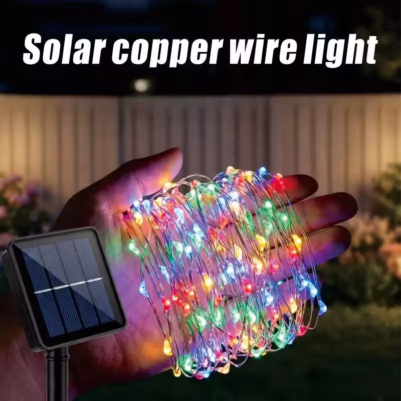 IP65 waterproof LED solar string lights with 8 modes and hook for decorating gardens, yards and trees
