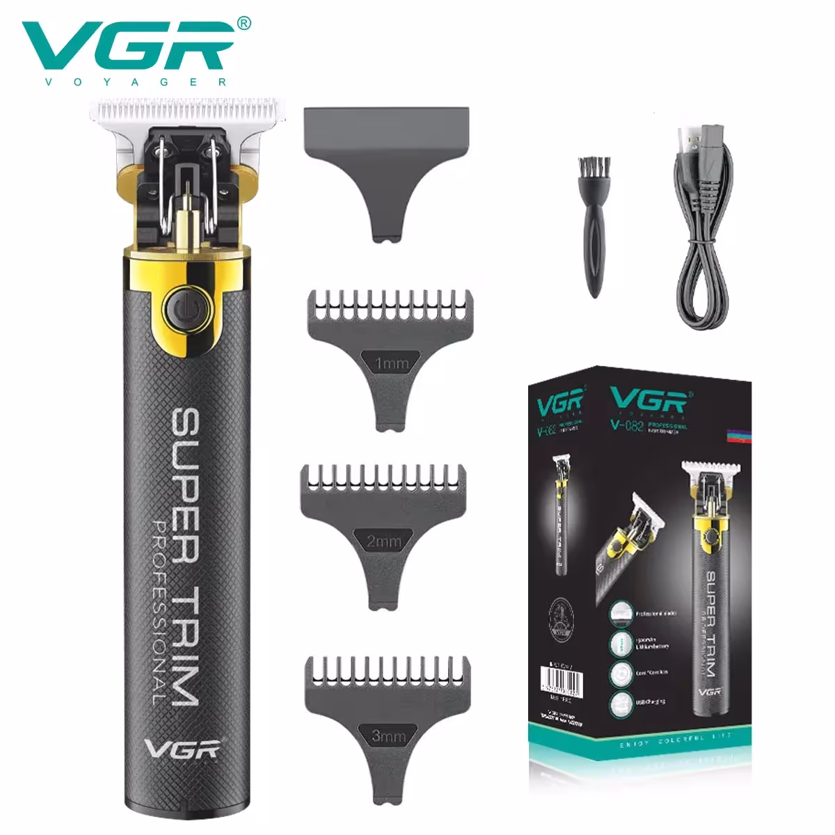 VGR V-082 Professional Cordless Rechargeable Hair Clipper for Men with USB Charging and Stainless Steel Blades