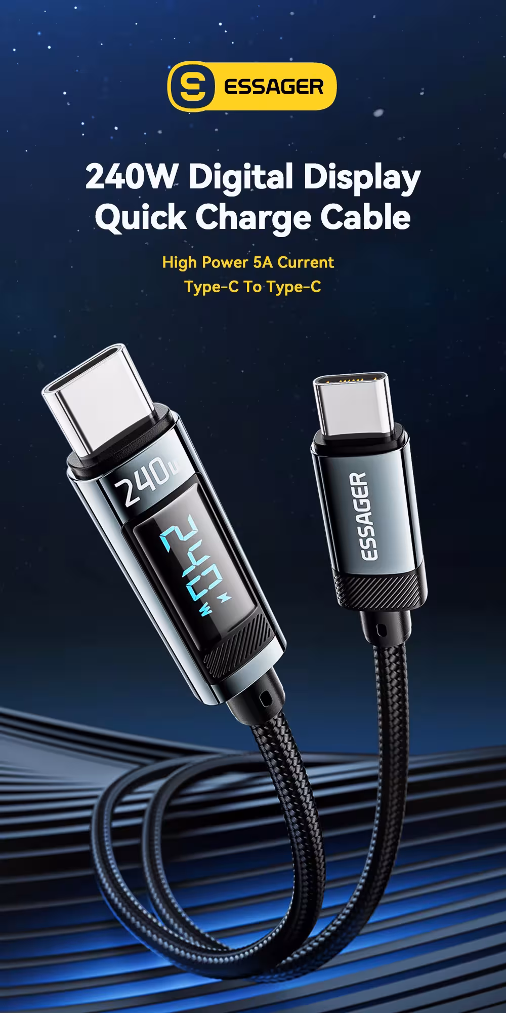 USB C kabelis 240W