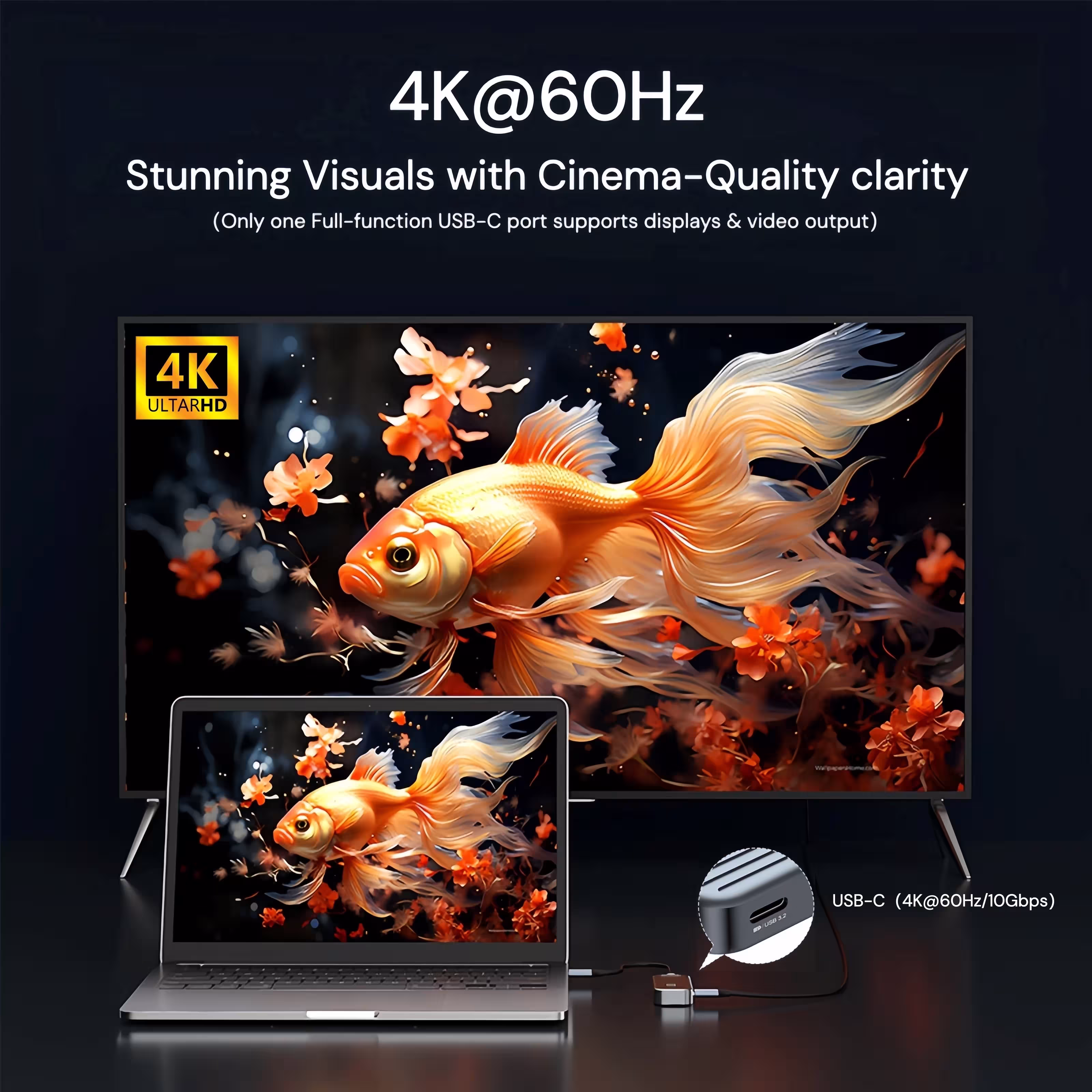 USB C šakotuvas 4K 60Hz vaizdo perdavimui