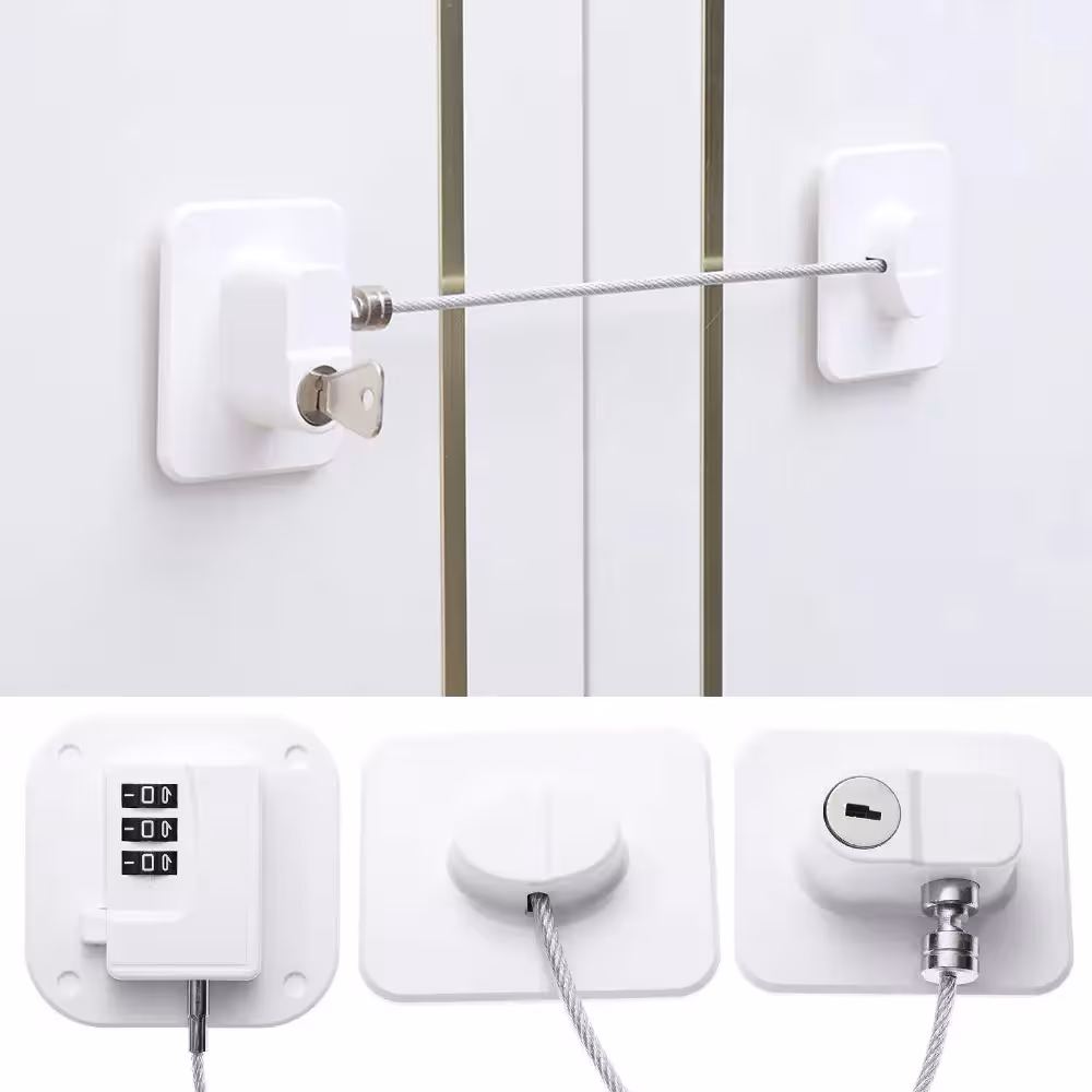 Refrigerator safety lock with keys and code for children cabinet locking