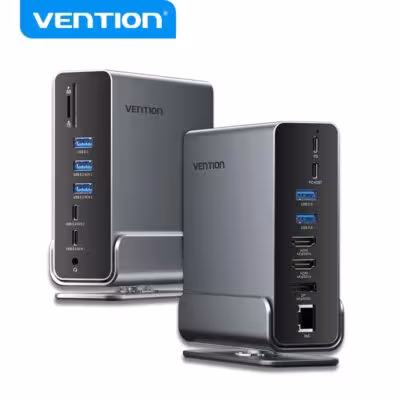 Station d'accueil USB C Vention 15-en-1 avec triple écran HDMI DP, répartiteur USB, charge PD 100W.