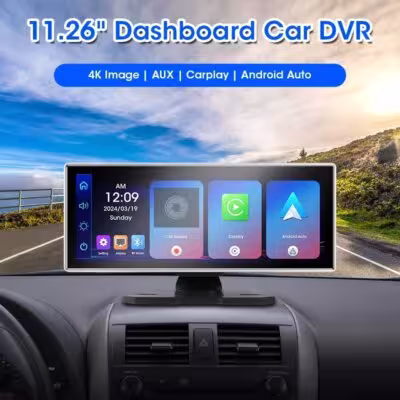 Rétroviseur Srnubi de 11,26 pouces avec CarPlay, Android Auto, enregistreur vidéo 4K, navigation GPS, WiFi et BT