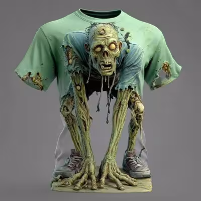 Zombie thème horreur 3D presse Halloween T-shirts pour hommes et enfants, manches courtes, jeux de rôle en plein air