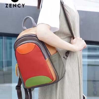 Zency women's genuine leather backpack for laptop, stylish travel business backpack with many pockets