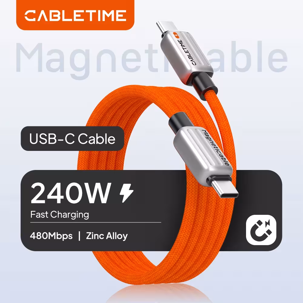 Câble USB-C magnétique CABLETIME 240W pour charge rapide, compatible avec MacBook, iPhone 17, 16, Samsung S25