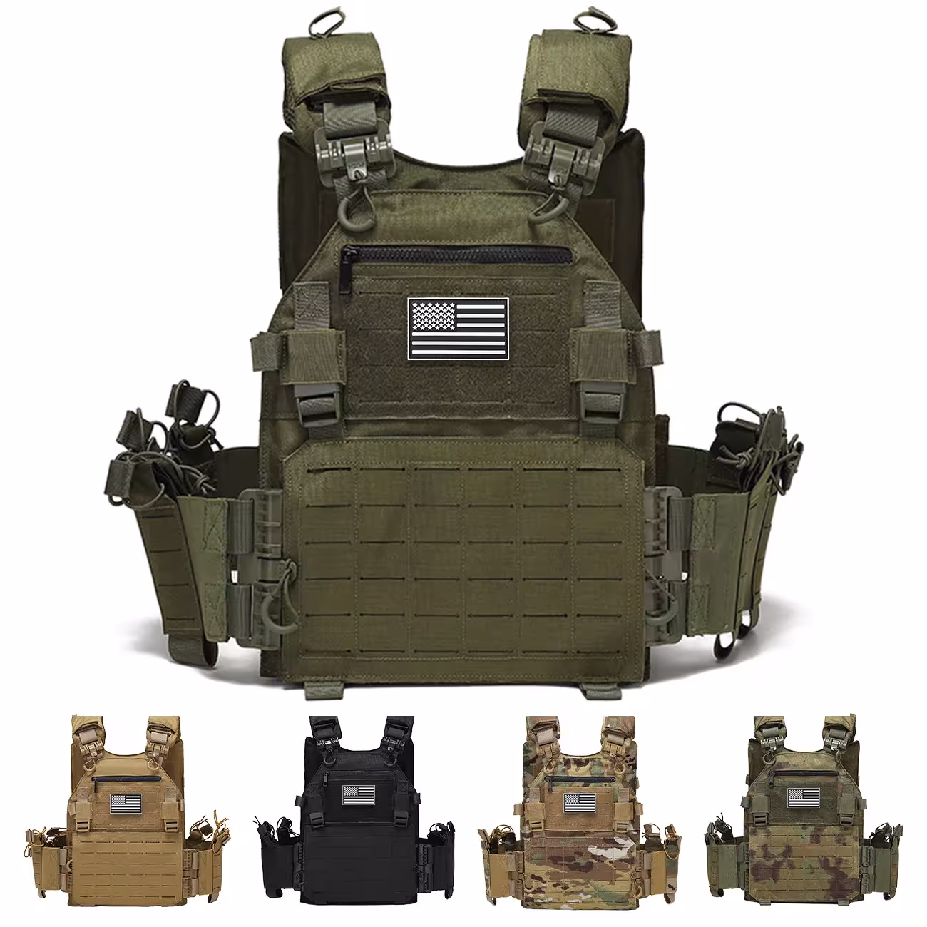 Chaleco de caza con cremallera en el pecho, bolsa antirrobo y expansión modular MOLLE