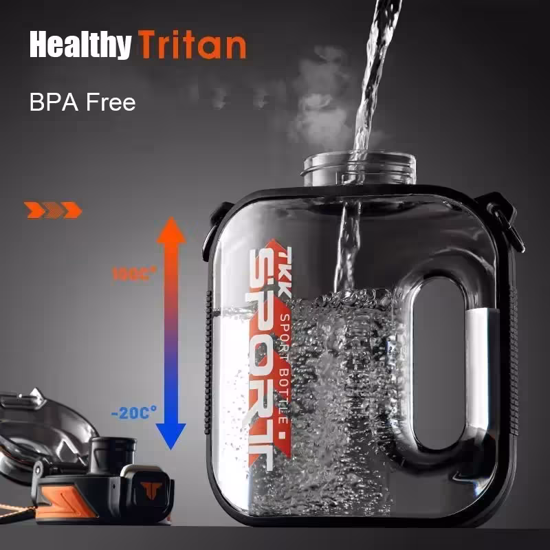 Didelės talpos sportinė gertuvė iš Tritan medžiagos vandeniui, tinkama treniruotėms, sportui ir kelionėms 1L/1.6L/2L