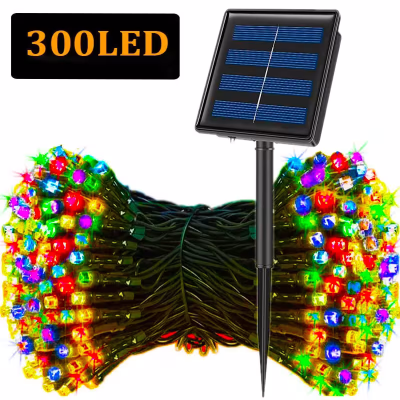 Girlanda LED zasilana energią słoneczną, 300 diod LED, 8 trybów, wodoodporna dekoracja świąteczna do użytku zewnętrznego