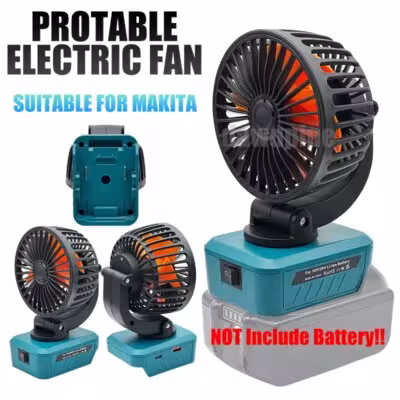 Foldable electric fan with USB Type-C charger for Makita 18V batteries BL1830