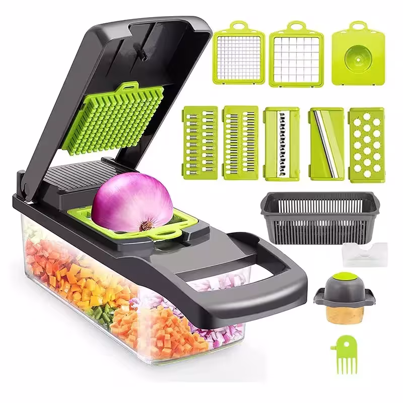 Multifunctional 5-in-1 vegetable chopper - slicer, grater, julienne cutter, mandoline, and onion chopper, easy to clean