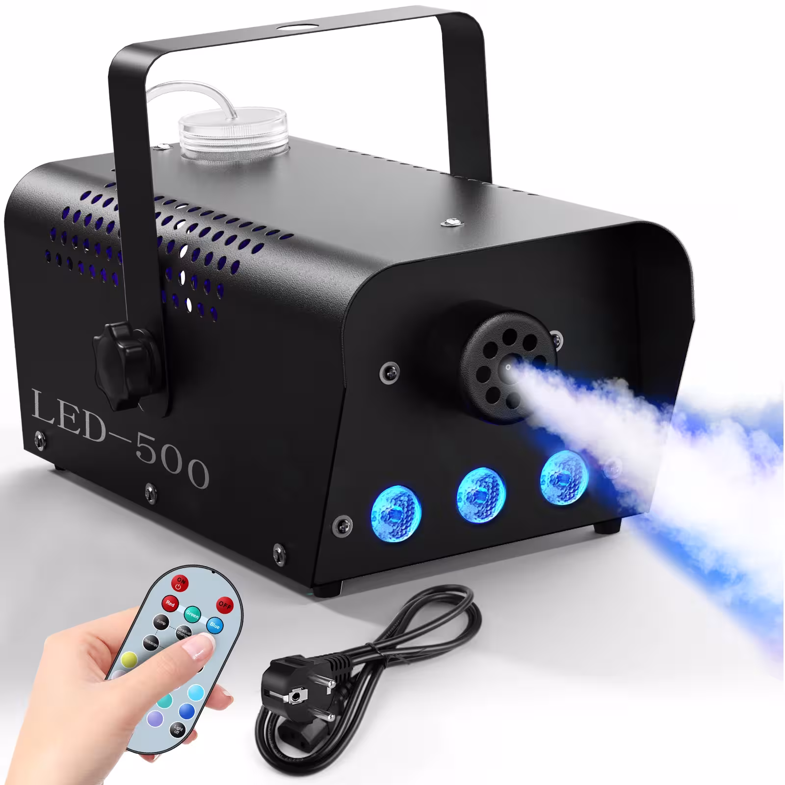 Máquina de humo Yiflamefly de 500W con LED RGB y mando a distancia para iluminación escénica, bodas, DJ, conciertos y fiestas