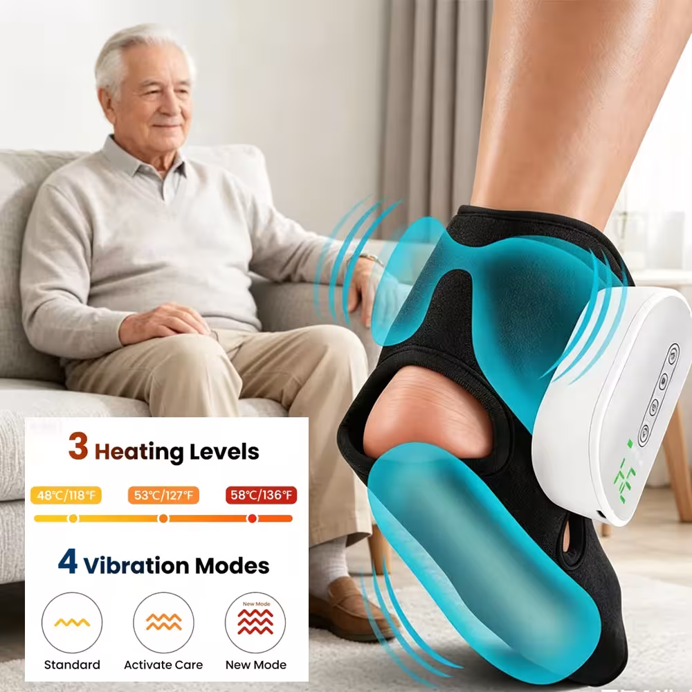 Wireless electric foot and ankle massager with air cushions, kneading, lifting, and heating functions, portable