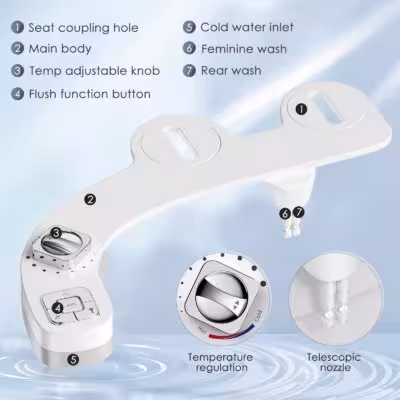 Tualeto bidet priedas be elektros su dvigubais savačiais antgaliais