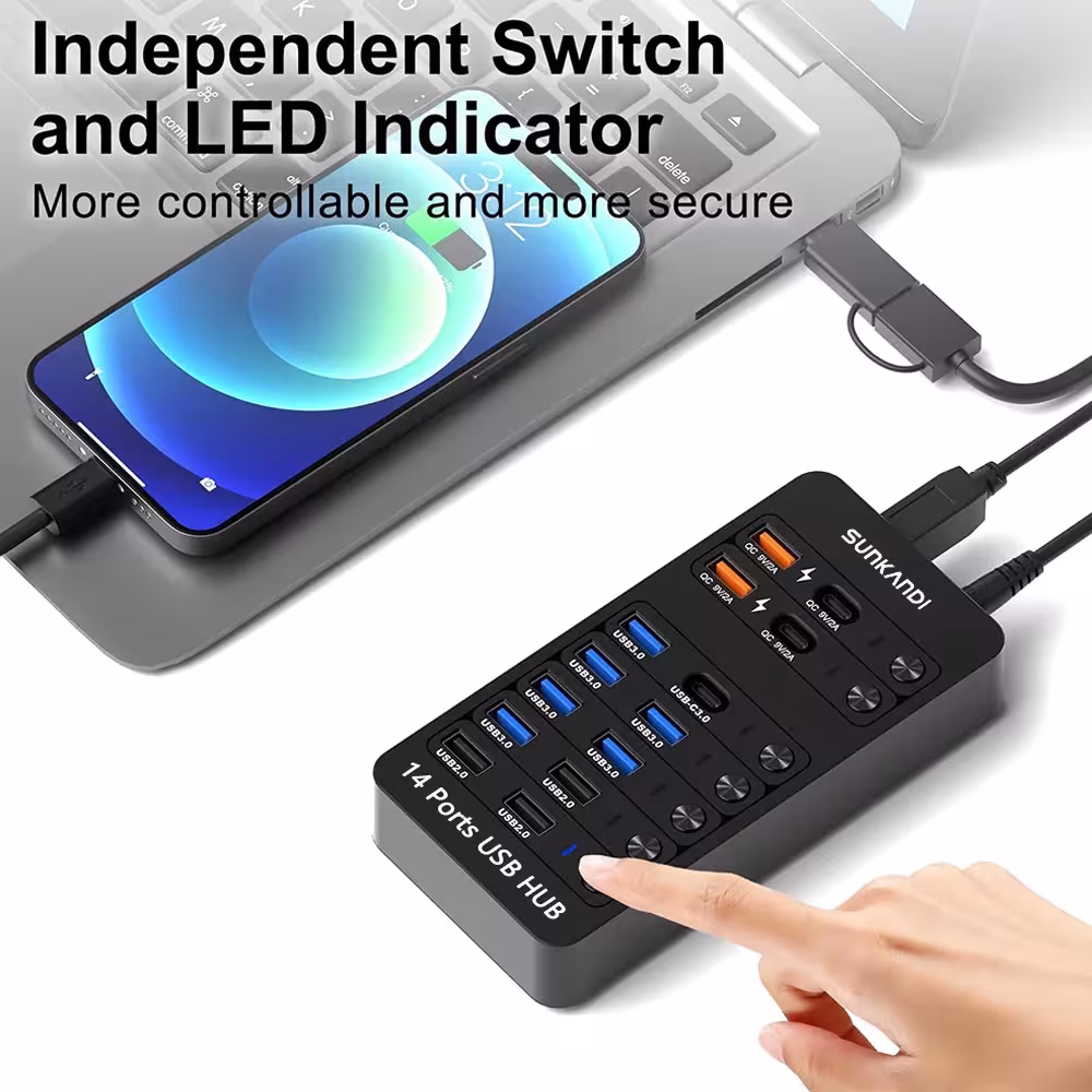 USB šakotuvas su LED