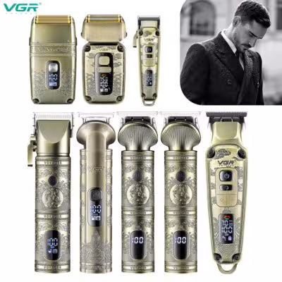 VGR professional hair clipper with LED display, retro metal design