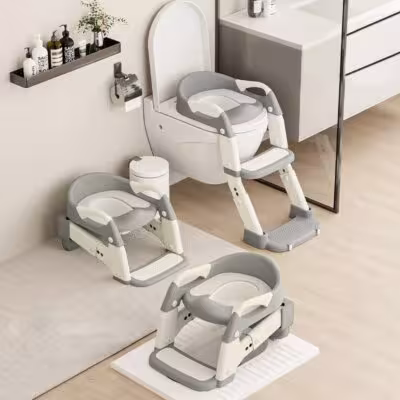 Siège d'apprentissage de la propreté avec escalier 3 en 1, gris, antidérapant