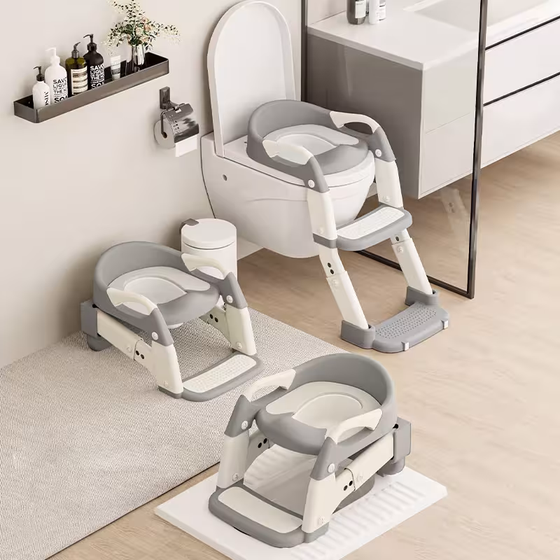 Siège d'apprentissage de la propreté avec escalier 3 en 1, gris, antidérapant