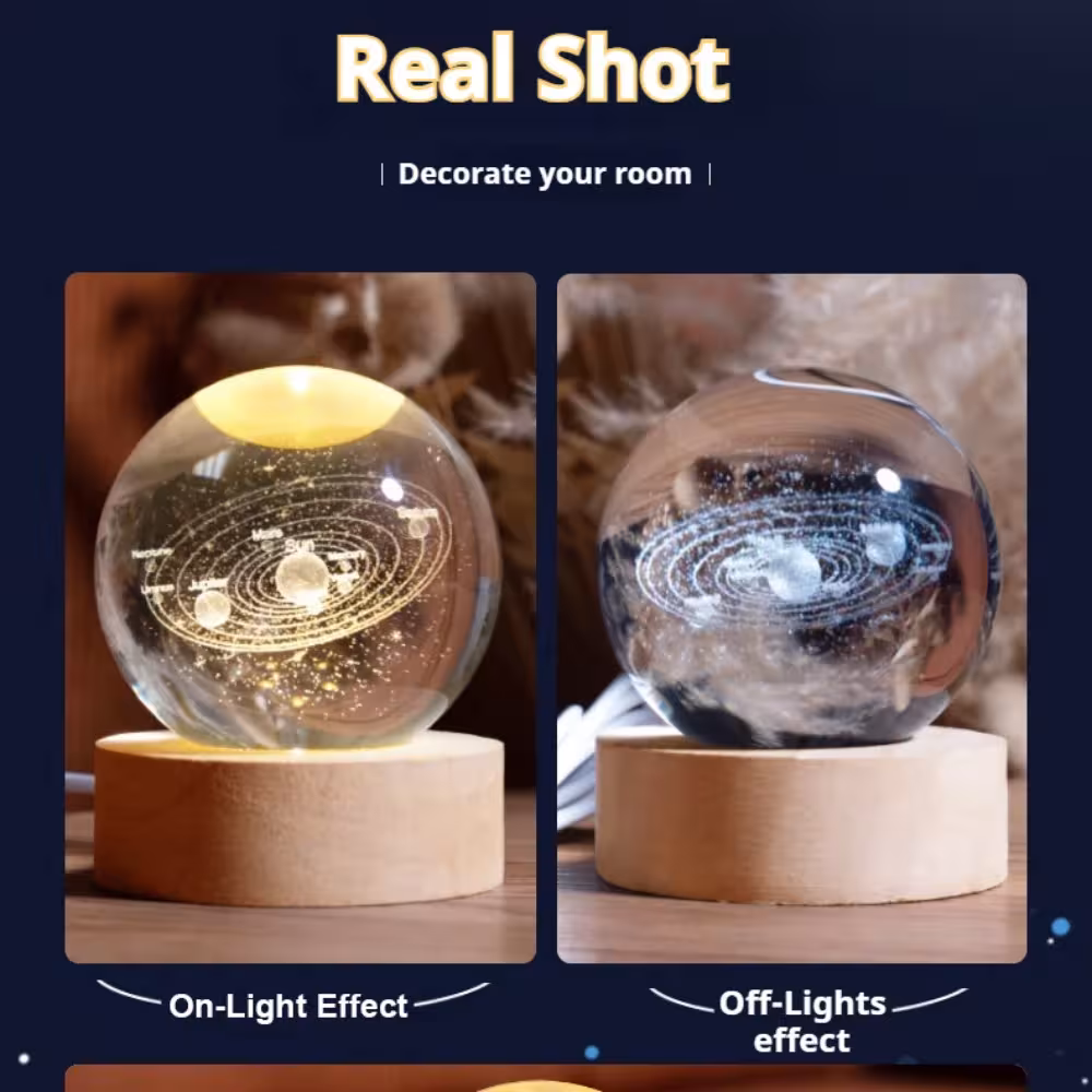 lampada notturna con sfera di cristallo