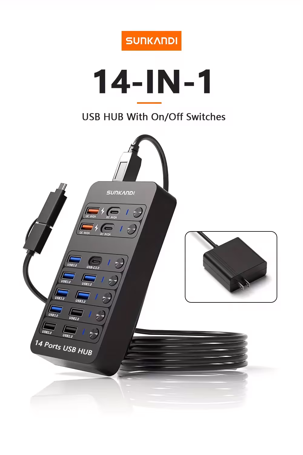 USB šakotuvas su LED
