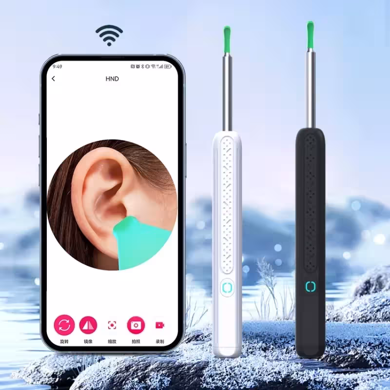 Dispositivo inteligente de limpieza de oídos con cámara, conectividad WiFi, carga USB C y 6 LED