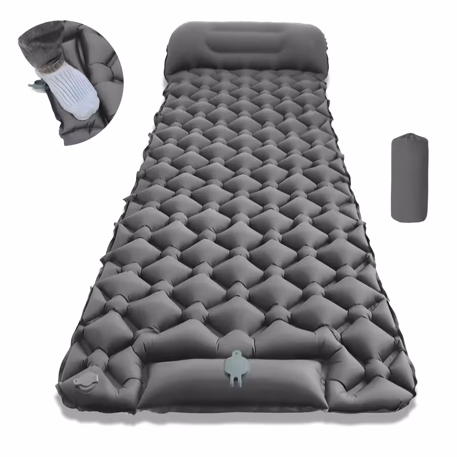 Colchoneta de camping plegable con almohada, colchón inflable ultraligero para viajes y excursiones