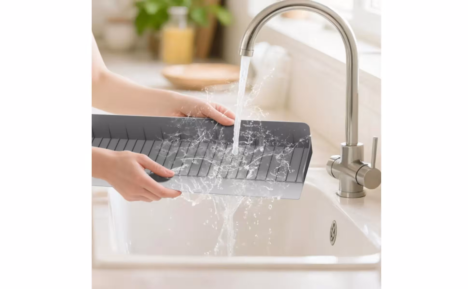 Protector contra salpicaduras de silicona para fregadero, bloqueador de agua impermeable para borde de fregadero, alfombrilla de drenaje de silicona fácil de limpiar Protector contra salpicaduras de silicona para fregadero, bloqueador de agua impermeable para borde de fregadero, alfombrilla de drenaje de silicona fácil de limpiar