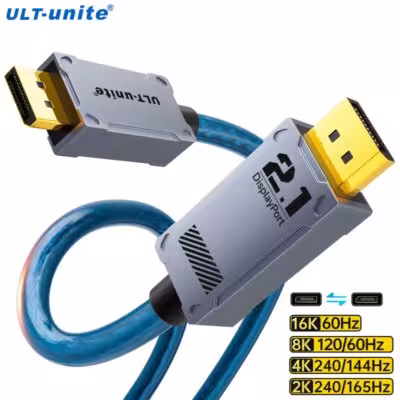 Câble DisplayPort 2.1 16K avec prise en charge de 8K à 120Hz, 4K à 240Hz, débit de 80Gbps pour TV, moniteurs et ordinateurs portables